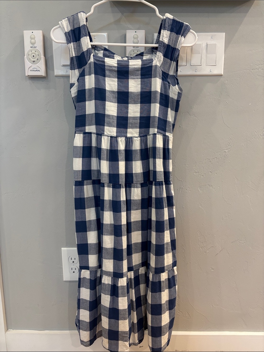 Old Navy Girls Navy and White Gingham Tiered Sundress
